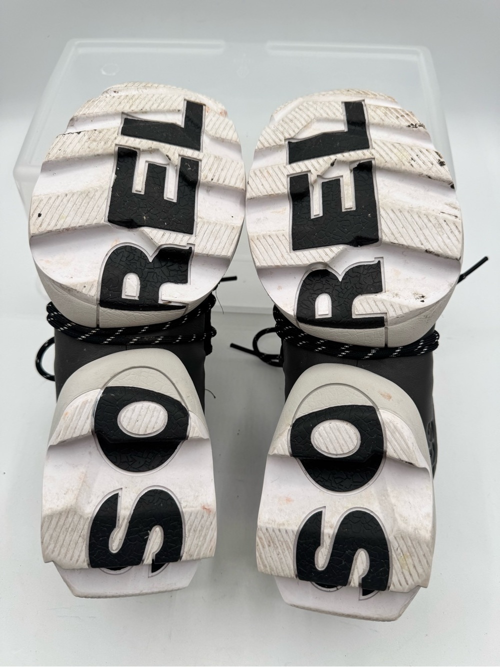 Sorel Men's Black Knit Lace-Up Sneakers with Cream Soles and Yellow Pull Tabs - Picture 5 of 7